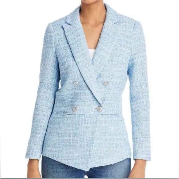 NWT AQUA High End Double Breasted Light Blue Tweed Blazer - Picture 1 of 8
